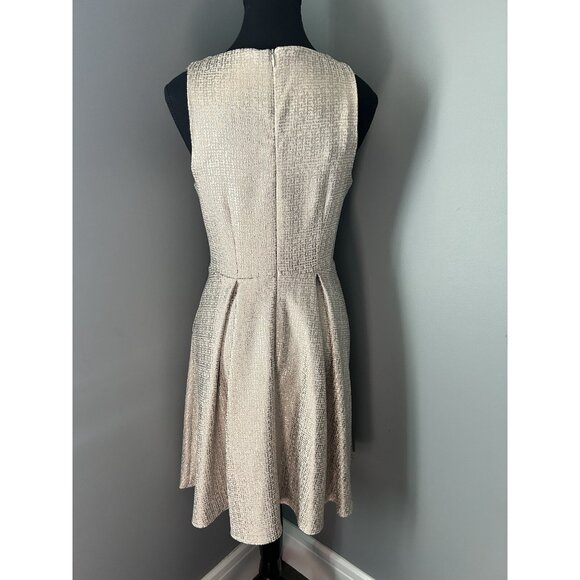 Dorothy Perkins women Sz 8 White Gold Shimmer Dress Pockets A Line Sleeveless - Picture 5 of 9